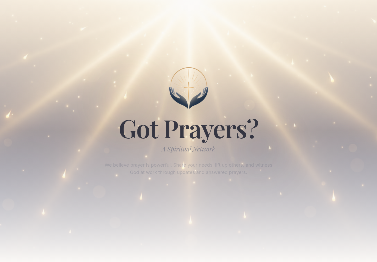 Got Prayers public landing page with its cross-and-open-hands mark