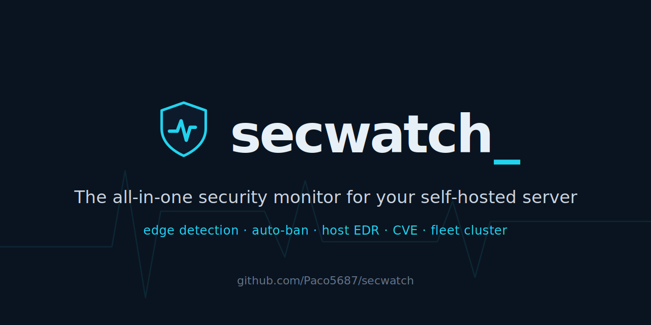 SecWatch social preview describing edge detection, auto-ban, host EDR, CVE, and fleet clustering